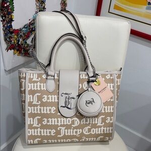 Juicy Couture Tan and White Logo Tote